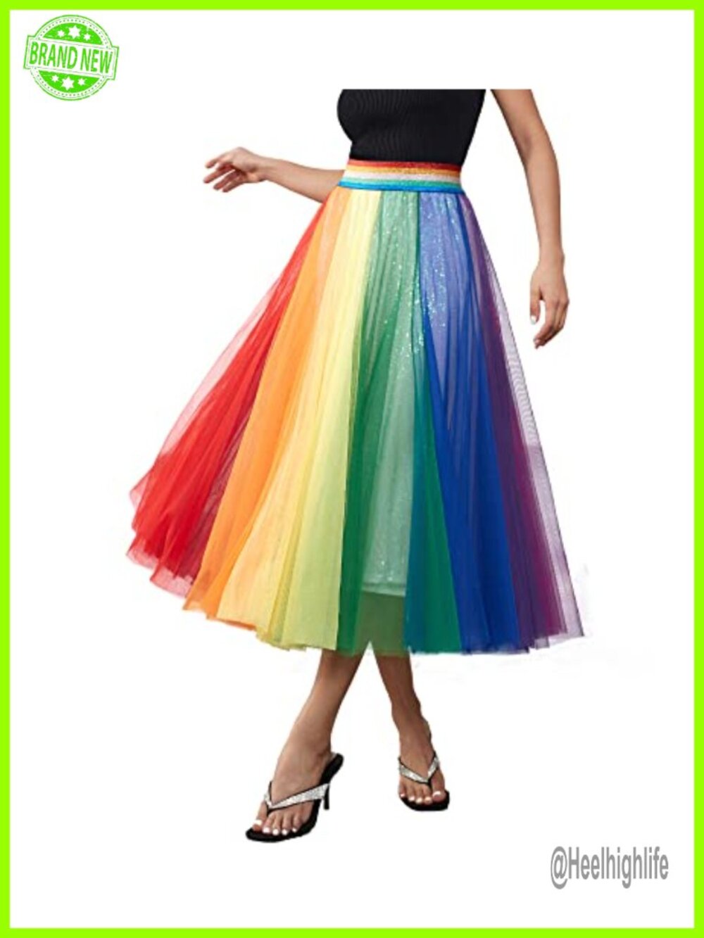 Women's Pleated Long Tulle Midi Skirt High Elastic Waist A-Line Casual